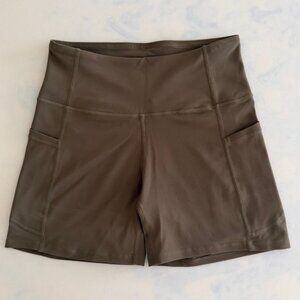 Army Green Spandex 5 Inch High Waisted Workout Compression Shorts